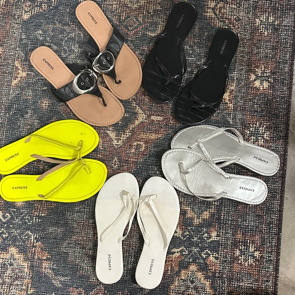 Express Shoes - Express Women's Sandals Lot- Tan, Black, Yellow, Silver, Cream